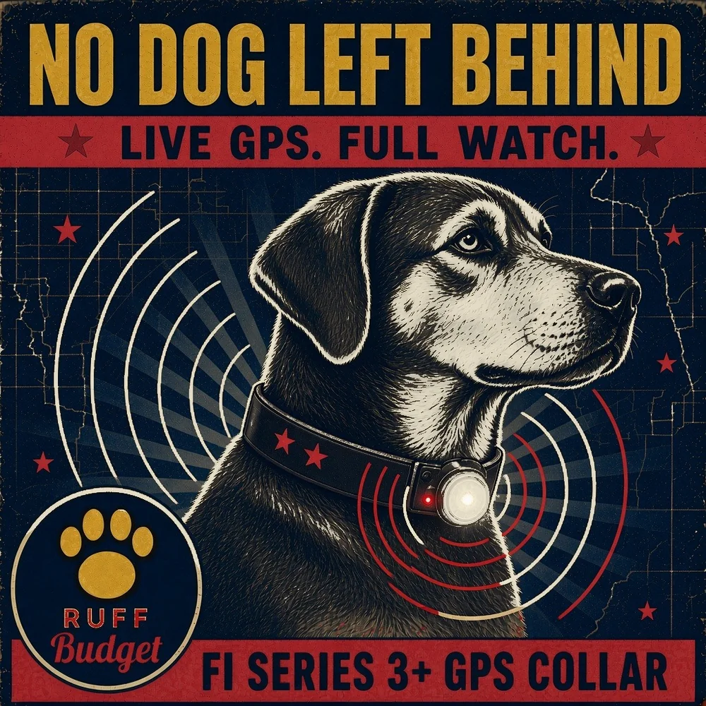 Illustration: Cold War radar propaganda poster NO DOG LEFT BEHIND starring the Fi Series 3+ GPS collar