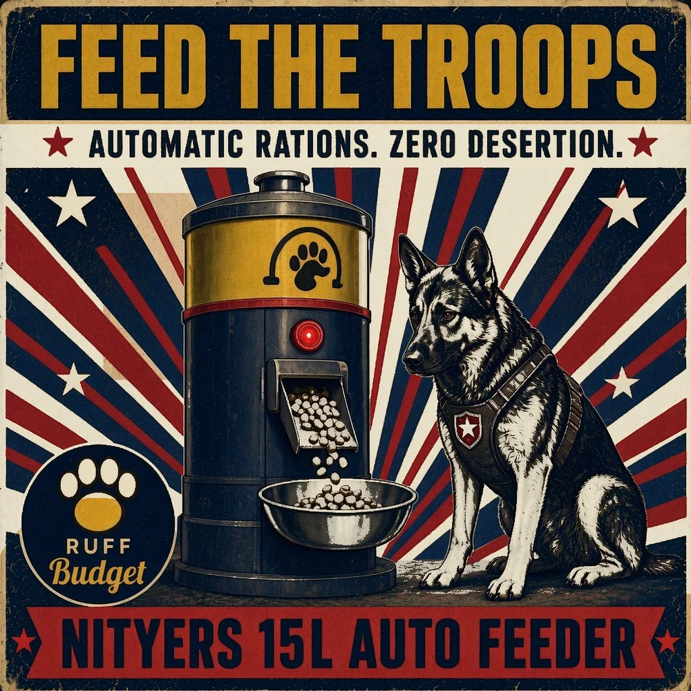 Illustration: WWII home-front propaganda poster FEED THE TROOPS starring the Nityers 15L automatic feeder