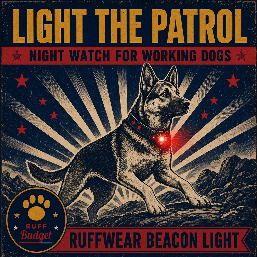 Illustration: victory-propaganda poster LIGHT THE PATROL starring the Ruffwear Beacon safety light